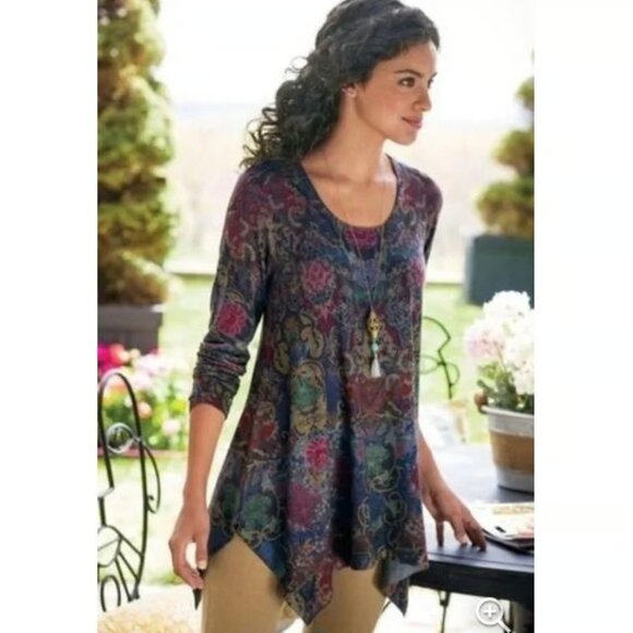 Soft Surroundings Tops - Soft Surroundings Poppy Field Tunic Top Sweater Paisley Floral Fairy size L Boho